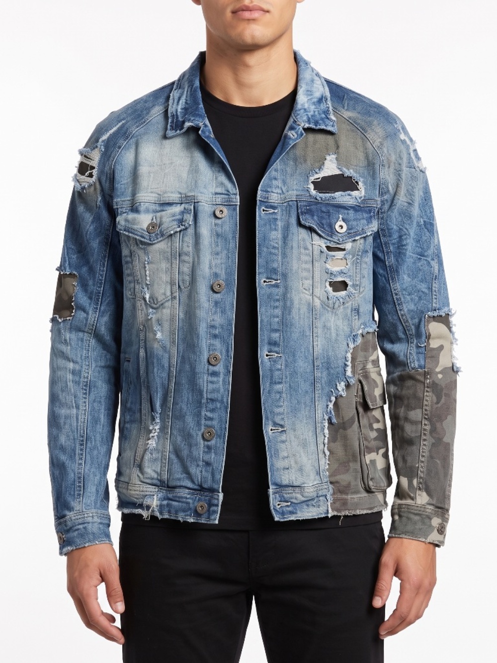 Jordan Craig Mens Denim Jacket 2XL Legacy Edition Distressed Camo Style 91555